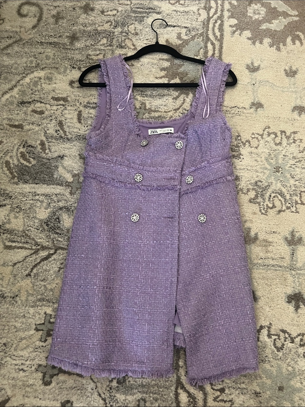 Zara Lilac Tweed Dress with Crystal Buttons